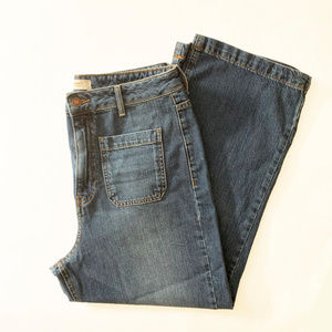 Wide legged, high waist, patch pocket 70's jeans